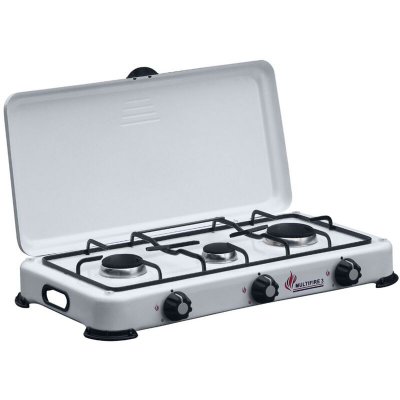 INTEC R&eacute;chaud gaz 3 feux 4100w br&ucirc;leurs fonte couvercle plaque de cuisson gaz butane ou propane