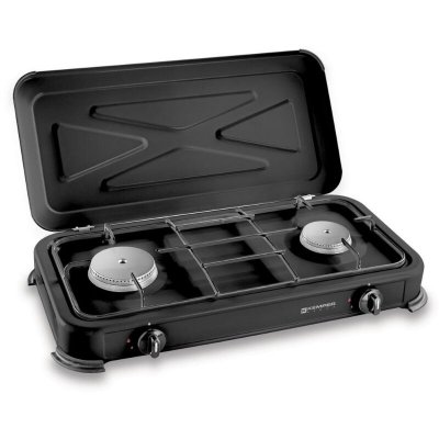 KEMPER R&eacute;chaud gaz portable 2 feux 2600W Noir Couvercle Plaque de cuisson  