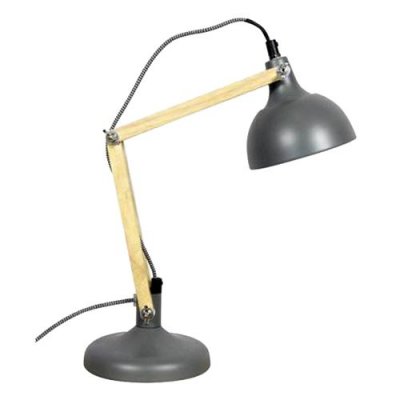 RED CARTEL  - Lampe de table Grise mat et Bois - Largeur 15 cm - Hauteur 42 cm