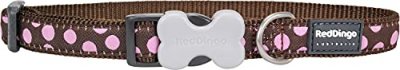 RED DINGO  - collier design pour chien - marron pois roses - l