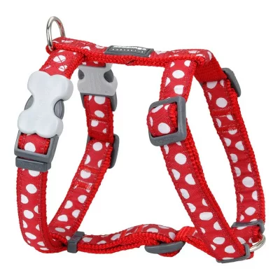 RED DINGO  - harnais design pour chien - rouge pois blancs - l
