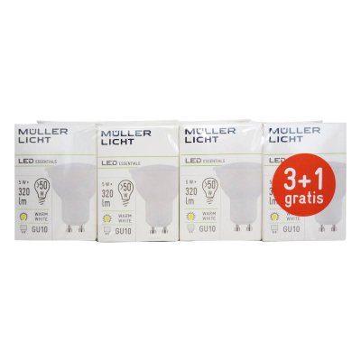 MULLER LICHT R&eacute;flecteur LED GU10 5W 2&nbsp;700K lot 3+1 320lm mat