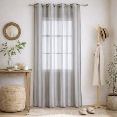 REFLET Voilage Tisse Rayures - Gris - H 140 x L 250 cm