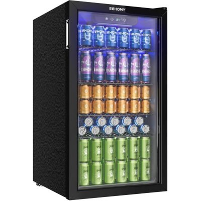 EUHOMY R&eacute;frig&eacute;rateur &agrave; Boissons 90L- 126 canettes-ventil&eacute; &agrave; d&eacute;givrage automatique-Noir