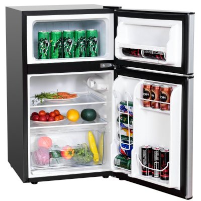 COSTWAY R&eacute;frig&eacute;rateur &agrave; Double Porte 90 L 48.5 x 49.5 x 86 cm Gris