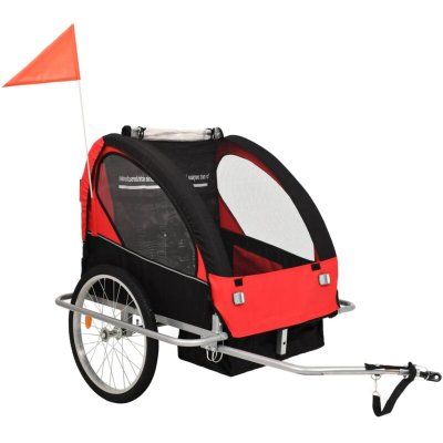 VIDAXL Remorque &agrave; v&eacute;lo et poussette pour enfants 2-en-1 rouge et noir