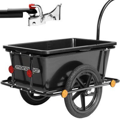 MONZANA Remorque de v&eacute;lo  avec barre d'attelage Poign&eacute;es Pneumatiques 90 litres
