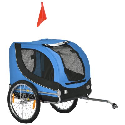 HOMCOM Remorque velo pour chien animaux avec 8 reflecteurs drapeau bleu noir