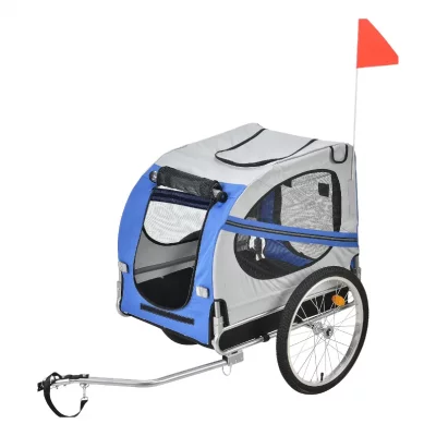 PRO.TEC Remorque V&eacute;lo pour Chien Capacit&eacute; 26 kg 138 x 71 x 90 cm Bleu Gris Noir