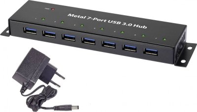 RENKFORCE  7 Port USB 3.0-Hub pour Montage mural, Metallbo&icirc;te noir
