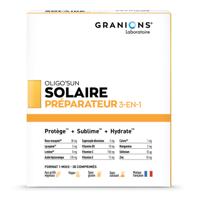 GRANIONS R&eacute;parateur Solaire 3 en 1 30 G&eacute;lules Oligo'Sun Cure de 1 Mois 