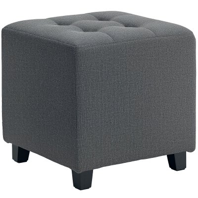 HOMCOM Repose pied salon rembourr&eacute; capitonn&eacute; tissu aspect lin gris