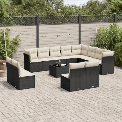VIDAXL Resine tressee  salon de jardin modulable 13 pieces noir 55.0 x 62 x 69 12 personnes 