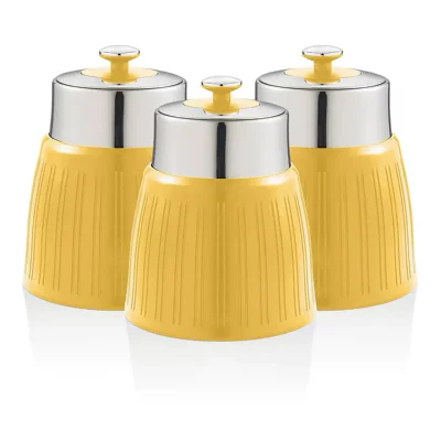 SWAN Retro Set 3 Bo&icirc;tes de Rangement Cuisine 1,2L Herm&eacute;tiques, Vintage,, SWKA1024YELN, Jaune
