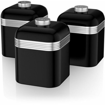 SWAN Retro Set 3 Bo&icirc;tes de Rangement en M&eacute;tal 1 Litre, Epices, Th&eacute;, Caf&eacute;, Vintage,, SWKA1020BN, , Noir
