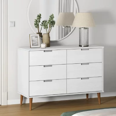 Revera Commode MOLDE Blanche 113 x 40 x 80 cm en bois massif de pin