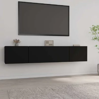 VIDAXL Revera Meuble TV 2 pi&egrave;ces noir 80 x 30 x 30 cm en bois multicouche
