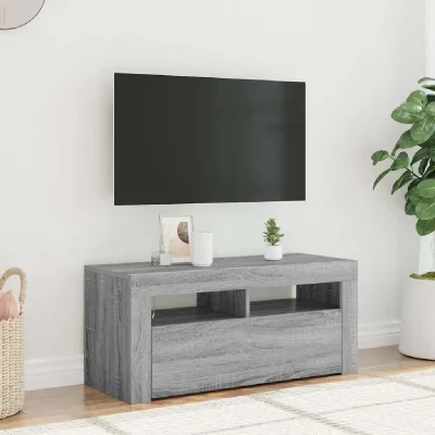 VIDAXL Revera Meuble TV avec lumi&egrave;res LED Gris Sonoma 90 x 35 x 40 cm