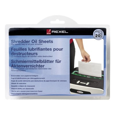 REXEL  Feuilles Pr&eacute;lubrifi&eacute;es Pour Destructeurs, Pack De 20