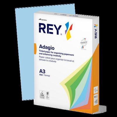 REY &reg; ADAGIO, papier couleur bleu, 80g, A3, PEFC&trade;, ramette de 500 feuilles