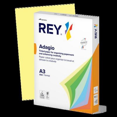 REY &reg; ADAGIO, papier couleur canari, 80g, A3, PEFC&trade;, ramette de 500 feuilles