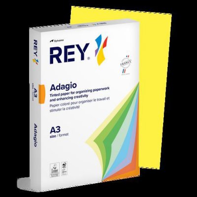 REY &reg; ADAGIO, papier couleur jaune intense, 80g, A3, PEFC&trade;, ramette de 500 feuilles