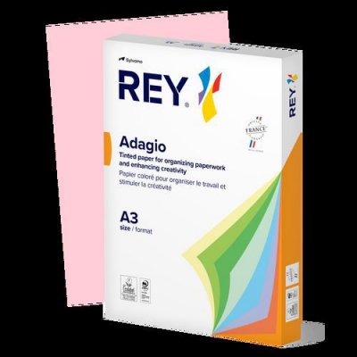 REY &reg; ADAGIO, papier couleur rose, 80g, A3, PEFC&trade;, ramette de 500 feuilles