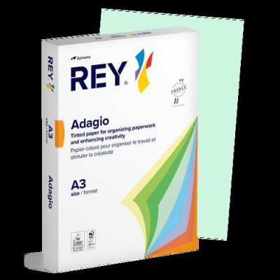 REY &reg; ADAGIO, Papier couleur vert vif, 80g, A3, PEFC, ramette de 500 feuilles