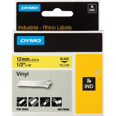 DYMO Rhino - Etiquettes Industrielles Vinyle 12mm x 5.5m - Noir sur Jaune