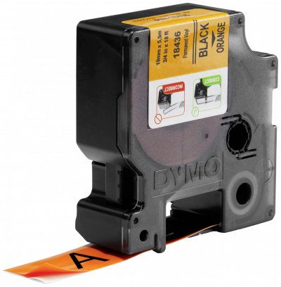 DYMO Rhino - Etiquettes Industrielles Vinyle 19mm x 5.5m - Noir sur Orange