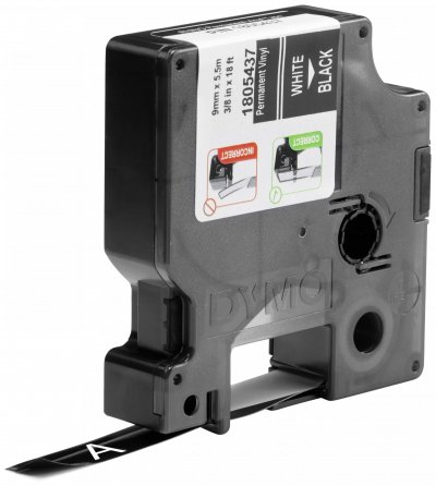 DYMO Rhino - Etiquettes Industrielles Vinyle 9mm x 5.5m - Blanc sur Noir
