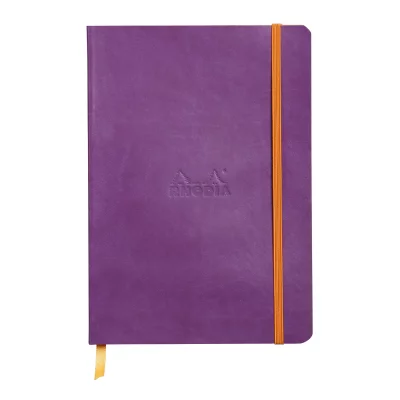  RHODIARAMA carnet souple VIOLET A5 lign&eacute; 160p pap ivoire Clf 90g ferm. &eacute;last.