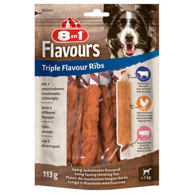 8IN1 Ribs C&ocirc;tes, 6 b&acirc;tonnets &agrave; m&acirc;cher Triple Flavour  Friandises pour chien : -15 % !