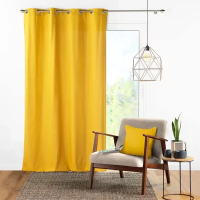 Rideau &agrave; illets 100 % coton Panama - Miel - 140 x 240 cm