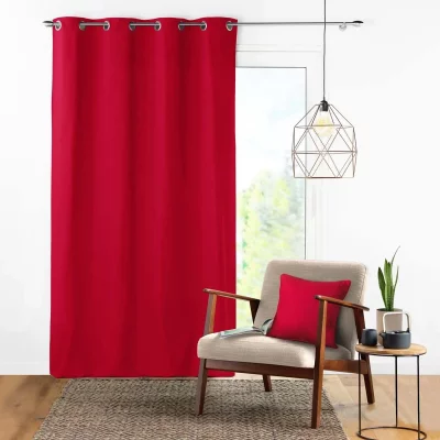 Rideau a oeillets 140 x 240 cm coton uni panama Rouge