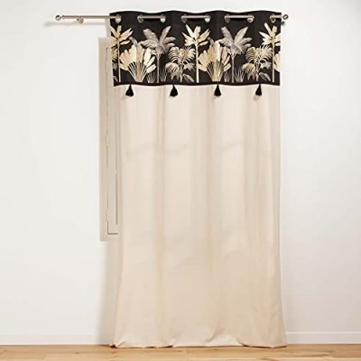 Rideau a oeillets 140 x 240 cm coton uni+top imp. Met.+pompon karaba