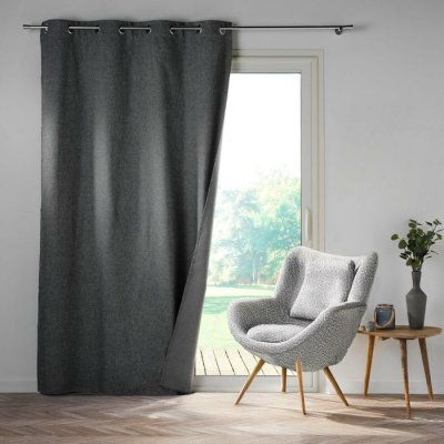 Rideau a oeillets 140 x 260 cm 100% occultant/chambray uni Crepuscule Anthracite - Anthracite