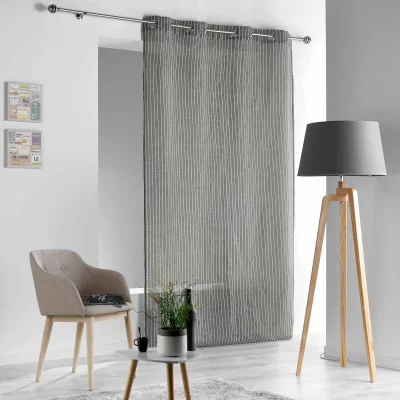 Rideau a oeillets 140 x 260 cm tisse raye sofiane Anthracite