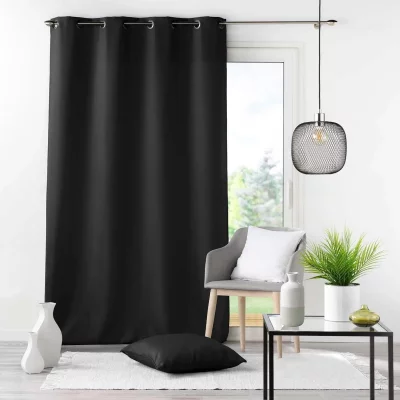 Rideau a oeillets metal 140 x 280 cm polyester uni essentiel Noir