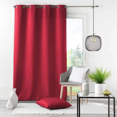Rideau a oeillets metal 140 x 280 cm polyester uni essentiel Rouge