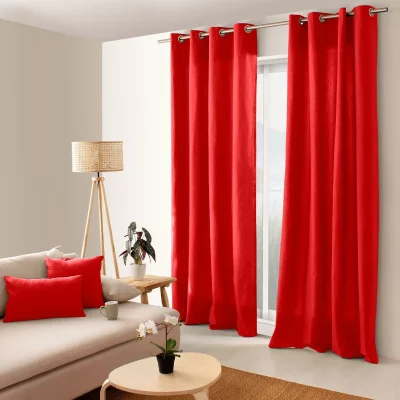 Rideau color&eacute; en pur coton 8 illets - Rouge - 135 x 240 cm