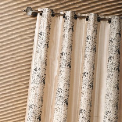 Rideau d'ameublement shantung brod&eacute; motif &eacute;thnique - Beige - 140 x 260cm