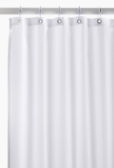 5FIVE Rideau de douche Blanc d&eacute;co Nid d'abeille 180 x 200 anneaux inclus