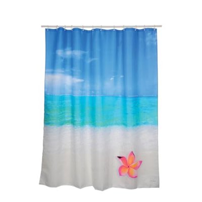 MSV Rideau de douche Polyester 180x200cm Motif Paradise Bleu & Blanc