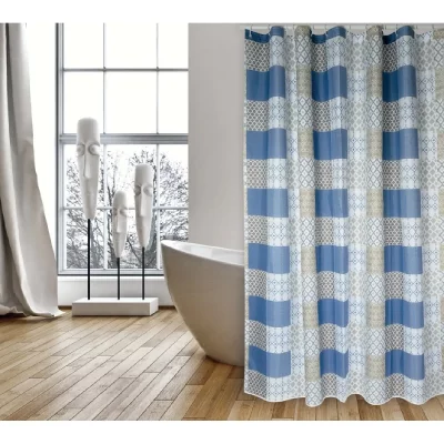 GENERIQUE Rideau de douche Polyester CERAMIQUE 180x200cm QUALITE PREMIUM Bleu