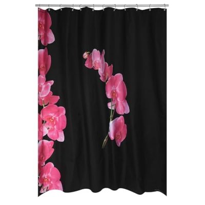 MSV Rideau de douche Polyester LANYU 180x200cm Motif Fleurs Noir et Rose