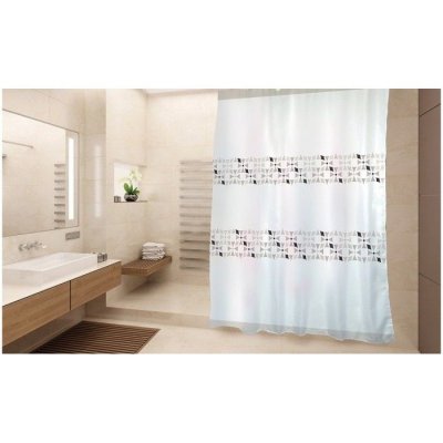 MSV Rideau de douche Polyester PORTO 180x200cm Beige & Blanc
