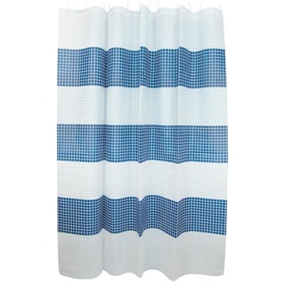 MSV Rideau de douche Polyester QUADRO 180x200cm Bleu & Blanc