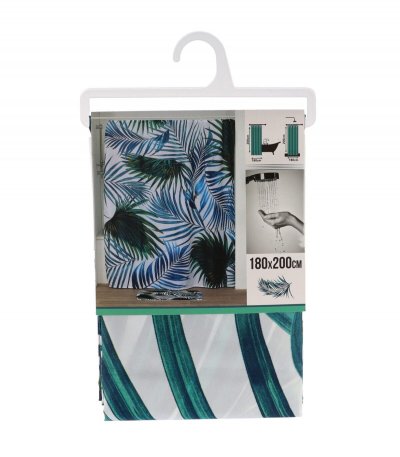 TENDANCE Rideau de douche tropical 180 x 200 cm Vert Absolument Maison
