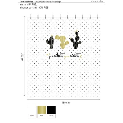 ALLIBERT Rideau de douche tropical cactusa - 180 x 200 cm - blanc